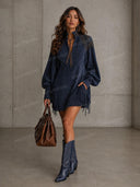 Retro Western Embroidered Fringe Mini Dress