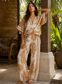 Bohemian Paisley Print Top & Wide-Leg Pants Two-Piece Set
