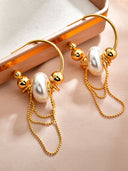Pearl Beaded Chain Drop Hoop Earrings