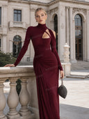 Casual Silky Stretch Pleated Cutout Maxi Dress