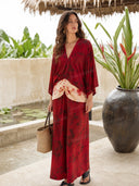 Casual Abstract Tie-Dye Kimono Sleeve Maxi Dress