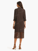 Minimalist Lace Panel Shirt Midi Dress