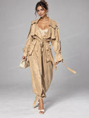 Belted Trench Coat & Wide Leg Pants Two Piece Set