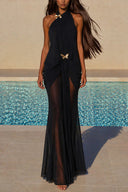 Elegant Open-Back Chiffon Maxi Dress