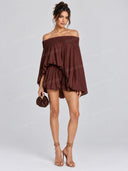 Casual Off Shoulder Cape Top & Bubble Shorts Two Piece Set