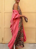 Elegant Abstract Floral Print Dress Two-Piece Set