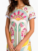 Art Nouveau Floral Feather Hem Midi Dress