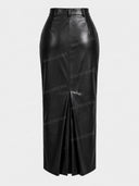 Mock Neck Bodysuit and Faux Leather Maxi Skirt Two Piece Set