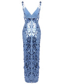 Elegant Sequin V-Neck Strappy Maxi Dress