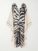 Elegant Zebra Print V-Neck Kaftan Maxi Dress
