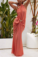 Elegant Open-Back Chiffon Maxi Dress