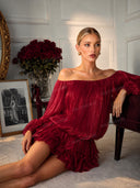 Fashion Off-Shoulder Ruched Ruffle Mini Dress