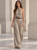 Minimalist High-Neck Off-Shoulder Jumpsuits