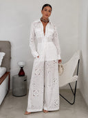Elegant Eyelet Embroidered Wide-Leg Jumpsuit