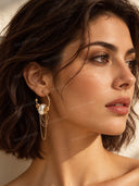 Pearl Beaded Chain Drop Hoop Earrings