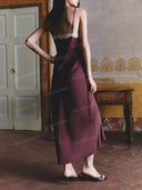 Elegant Satin Lace-Trim Deep V-Neck Midi Dress