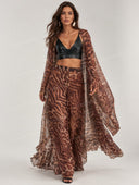 sexy Leopard Print Sheer Kimono & Wide Leg Pants Two Piece Set