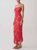 Spaghetti-Strap Crochet Tassel Midi Dress
