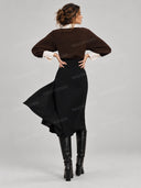 Contrast Collar Wrap Slit Midi Dress