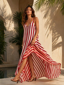 Exquisite Color-Block Striped Asymmetric Maxi Dress
