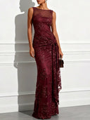 Sequin Jacquard Boat Neck Maxi Dress