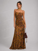 Exquisite Floral Ruched Cami Maxi Dress