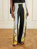 Retro Geometric Print Tassel Trim Asymmetric Top & Pants Two-Piece Set