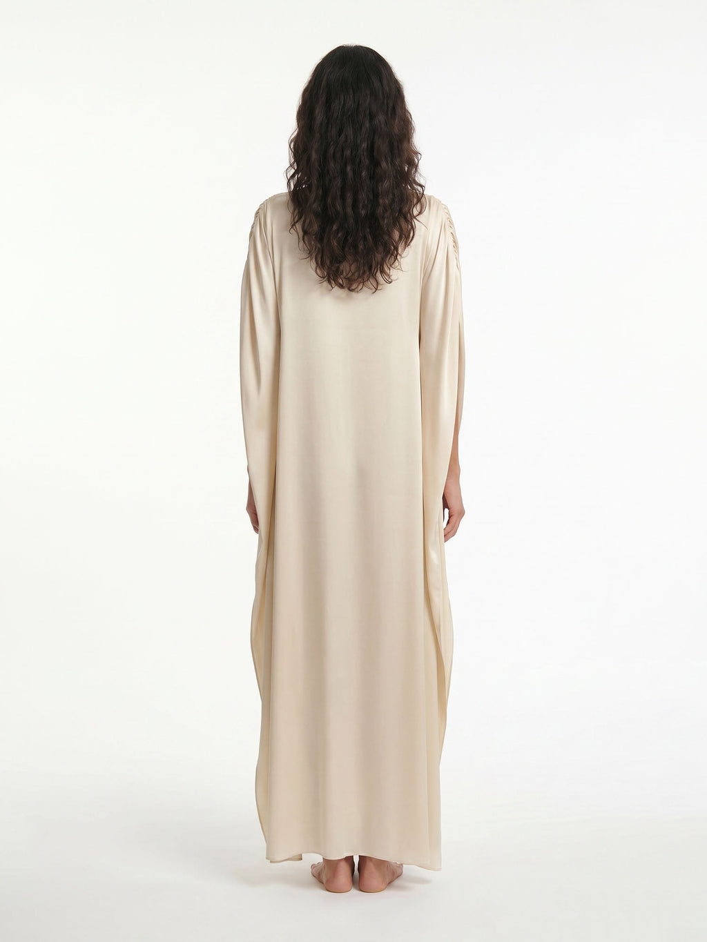 Boat Neck Cape Sleeve Satin Maxi Dress