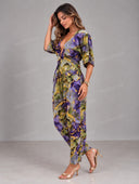 Abstract Print Tie-Front Blazer & Straight Leg Pants Set