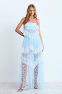 Elegant Tiered Lace Spaghetti Strap Maxi Dress