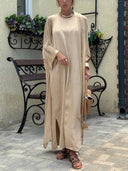 Elegant Satin Maxi Dress & Sheer Chiffon Cardigan Two-Piece Set