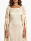 Boat Neck Cape Sleeve Satin Maxi Dress