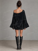 Retro Suede Sequin Star Off-Shoulder Mini Dress