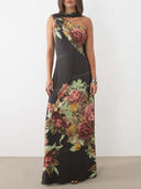 Elegant Floral Print Halter Neck Maxi Dress