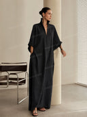 Elegant High-Neck Batwing Sleeve Maxi Dress