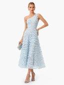 Elegant One Shoulder 3D Butterfly Veil Midi Dress