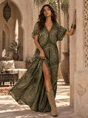 Casual Tribal Dot Print V-Neck Maxi Dress