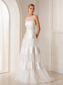 Elegant Sleeveless Layered Tulle Satin Pleated Maxi Dress