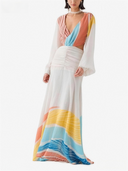 Open Back Colorblock Plunge Maxi Dress