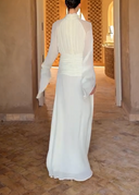 Elegant High Neck Ruched Waist Long Sleeve Maxi Dress