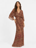 V-Neck Printed Slit Streamer Design Maxi Dress