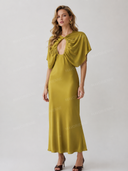 Elegant Burgundy Cape Sleeve Cutout Maxi Dress