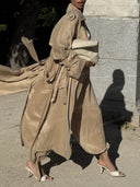 Belted Trench Coat & Wide Leg Pants Two Piece Set