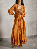 Exquisite Embellished Wrap-Waist Lace-Hem Maxi Dress