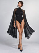 Elegant Chiffon Sleeve Bodysuit & Wide Leg Pants Two Piece Set