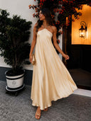 Elegant Beaded Halter Neck Flowy Maxi Dress