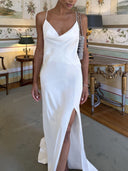 Elegant Green Draped Neckline Maxi Dress