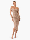 Elegant Sequin Off-Shoulder Asymmetric Party Midi Dress