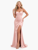 Elegant Satin Waist-Cinched Mermaid Evening Maxi Dress