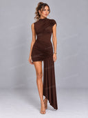 Asymmetric Ruched Draped Mini Dress